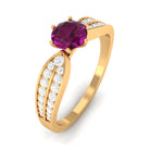 1 CT Six Prong Set Rhodolite Engagement Ring with Diamond Side Stones Rhodolite - ( AAA ) - Quality - Rosec Jewels