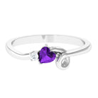 Heart Shape Real Amethyst and Diamond Twisted Promise Ring Amethyst - ( AAA ) - Quality - Rosec Jewels