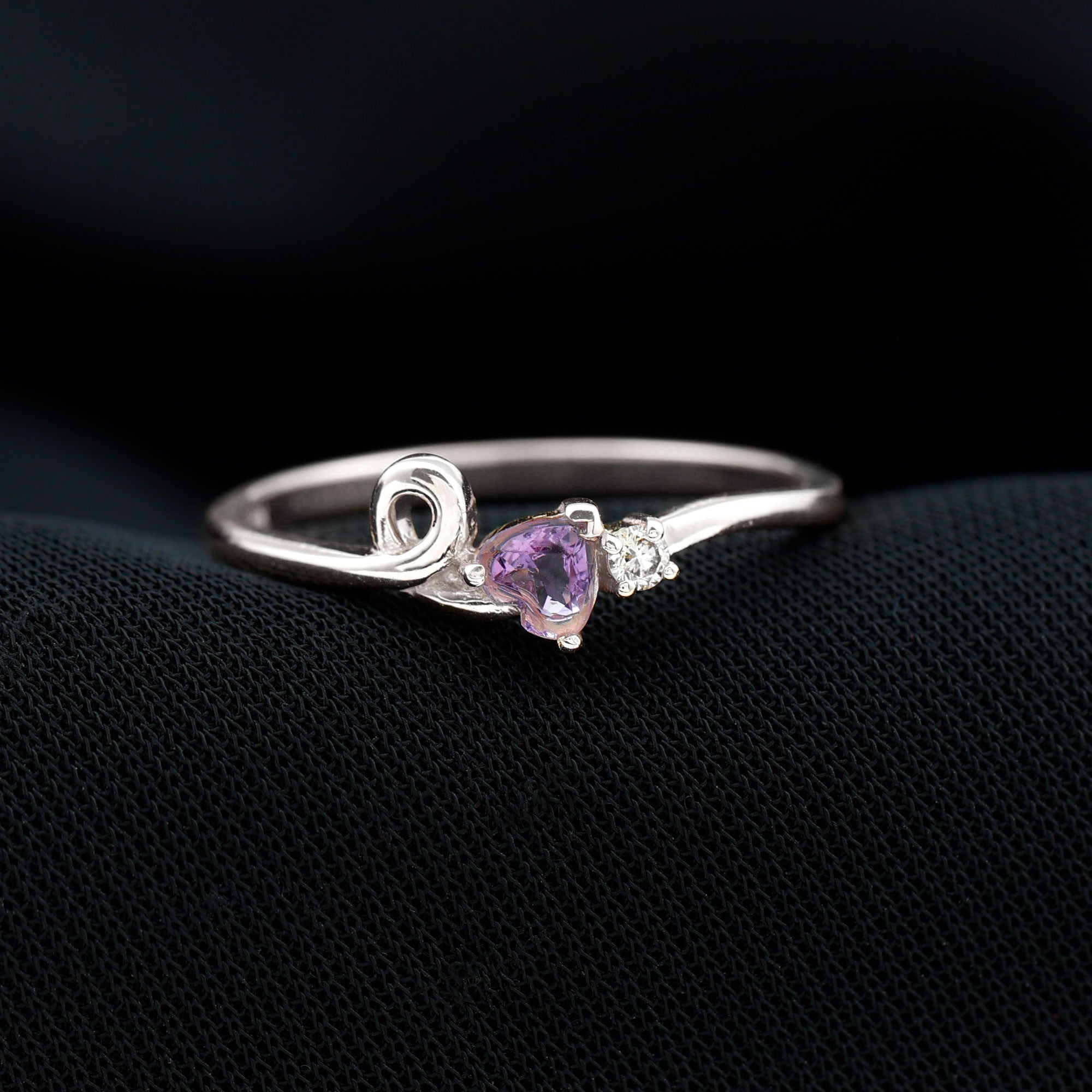 Heart Shape Real Amethyst and Diamond Twisted Promise Ring Amethyst - ( AAA ) - Quality - Rosec Jewels