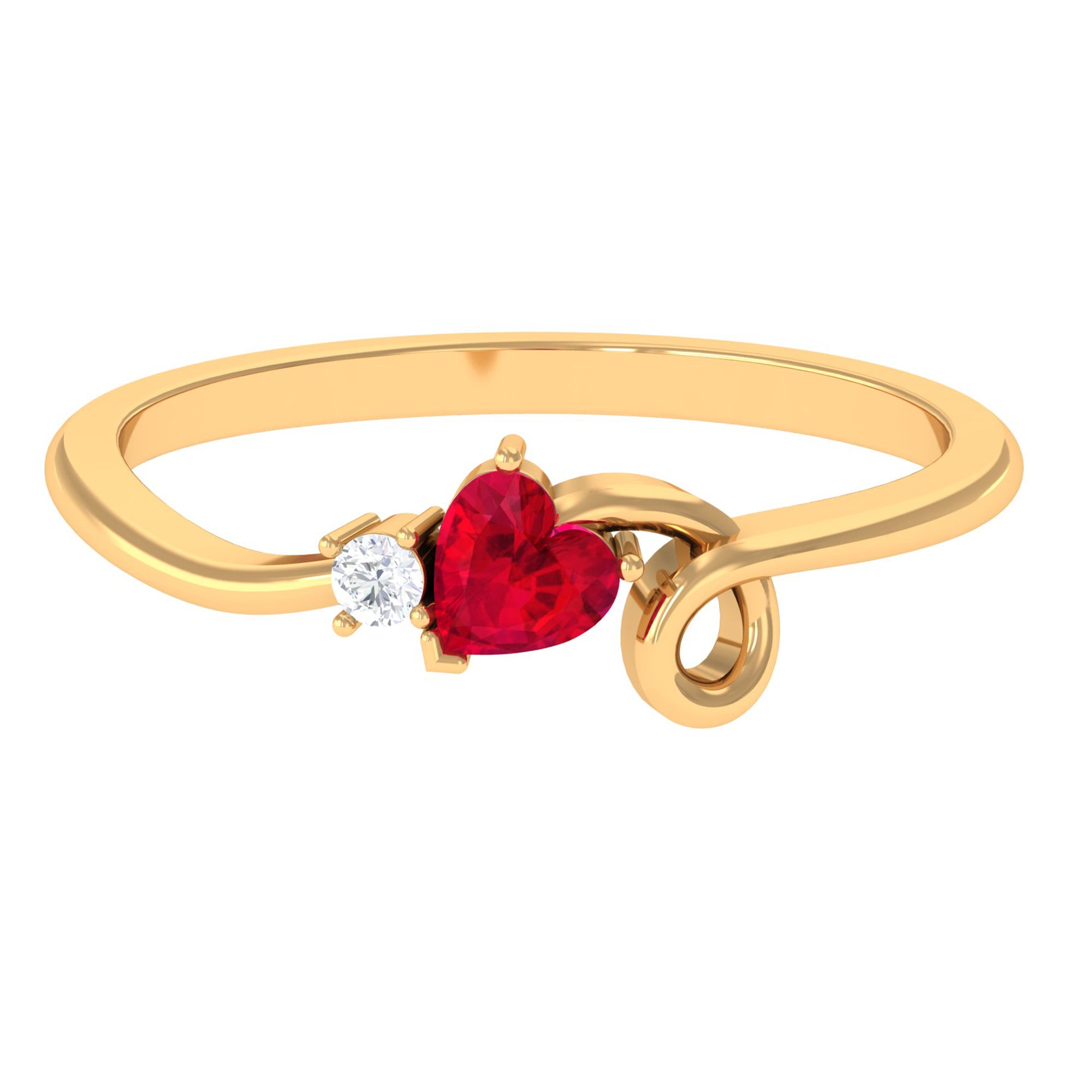 Created Ruby Heart Ring With Moissanite Lab Created Ruby - ( AAAA ) - Quality - Rosec Jewels