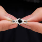 Black Spinel and Diamond Flower Engagement Ring with Split Shank Black Spinel - ( AAA ) - Quality - Rosec Jewels