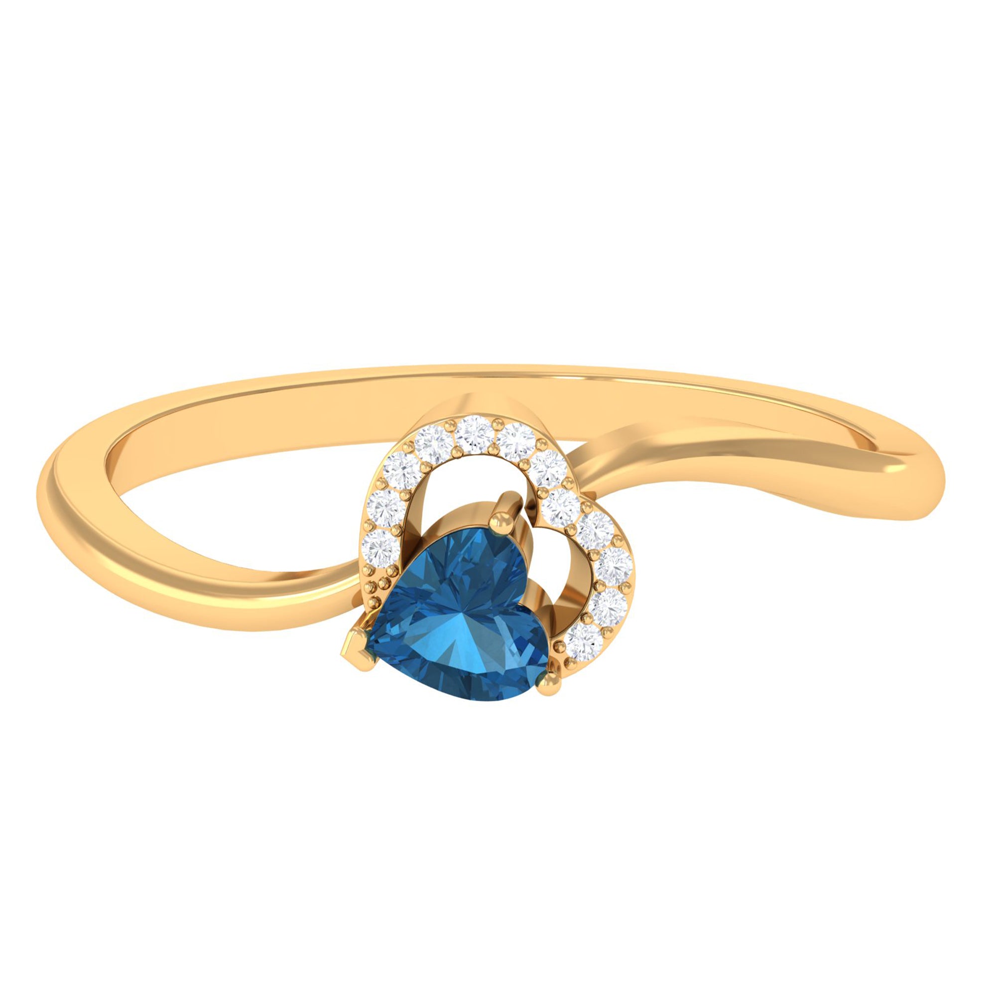 1/4 CT London Blue Topaz Heart Promise Ring with Diamond London Blue Topaz - ( AAA ) - Quality - Rosec Jewels