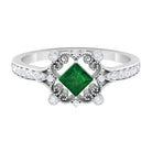 Antique Style Emerald and Diamond Engagement Ring with Beaded Detailing Emerald - ( AAA ) - Quality - Rosec Jewels