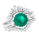 Genuine Round Emerald Wedding Ring Set with Diamond Accent Emerald - ( AAA ) - Quality - Rosec Jewels