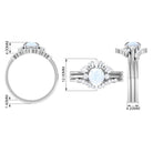 Round Moonstone Designer Trio Wedding Ring Set with Diamond Moonstone - ( AAA ) - Quality - Rosec Jewels