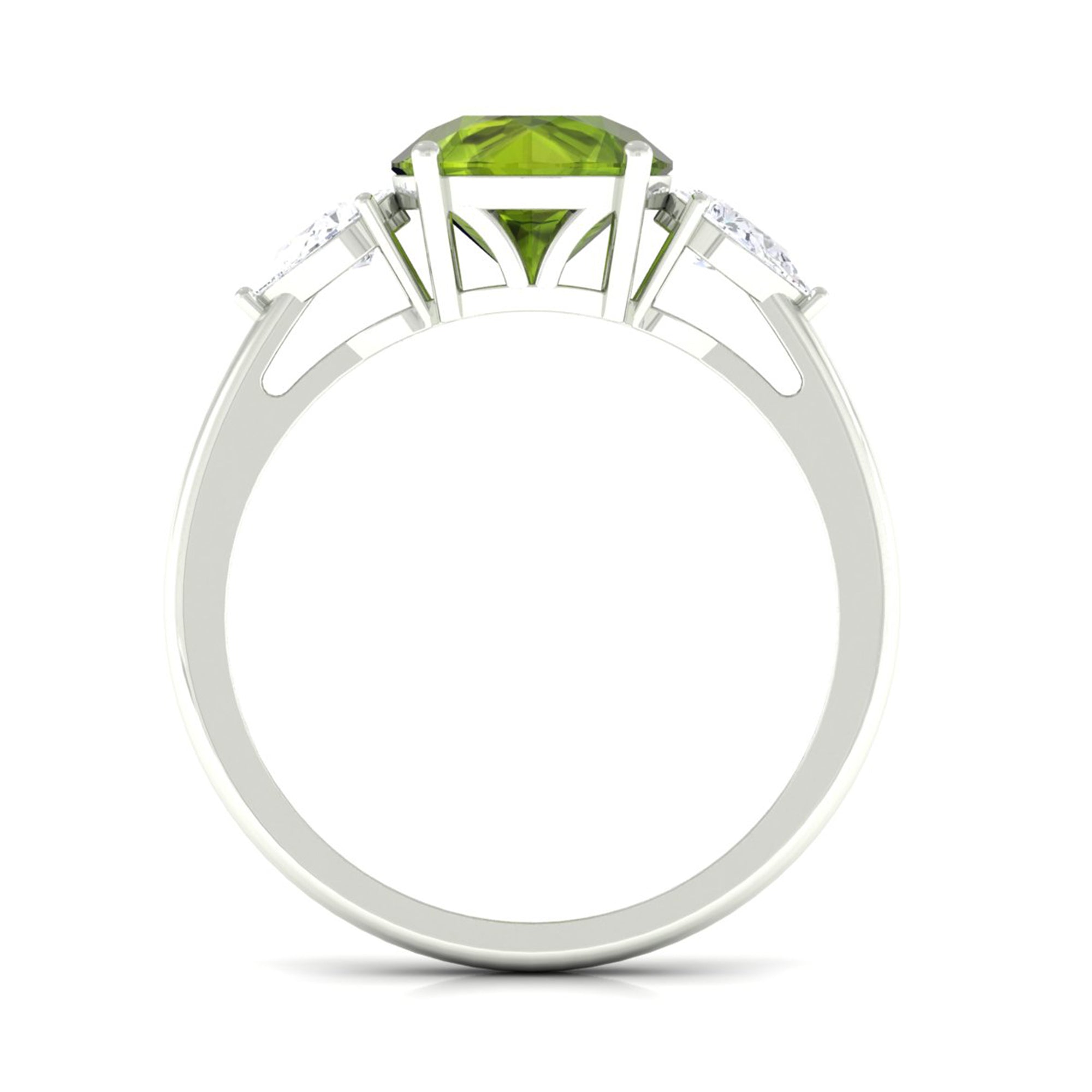 Round Cut Peridot Engagement Ring with Pear Cut Moissanite Side Stones Peridot - ( AAA ) - Quality - Rosec Jewels