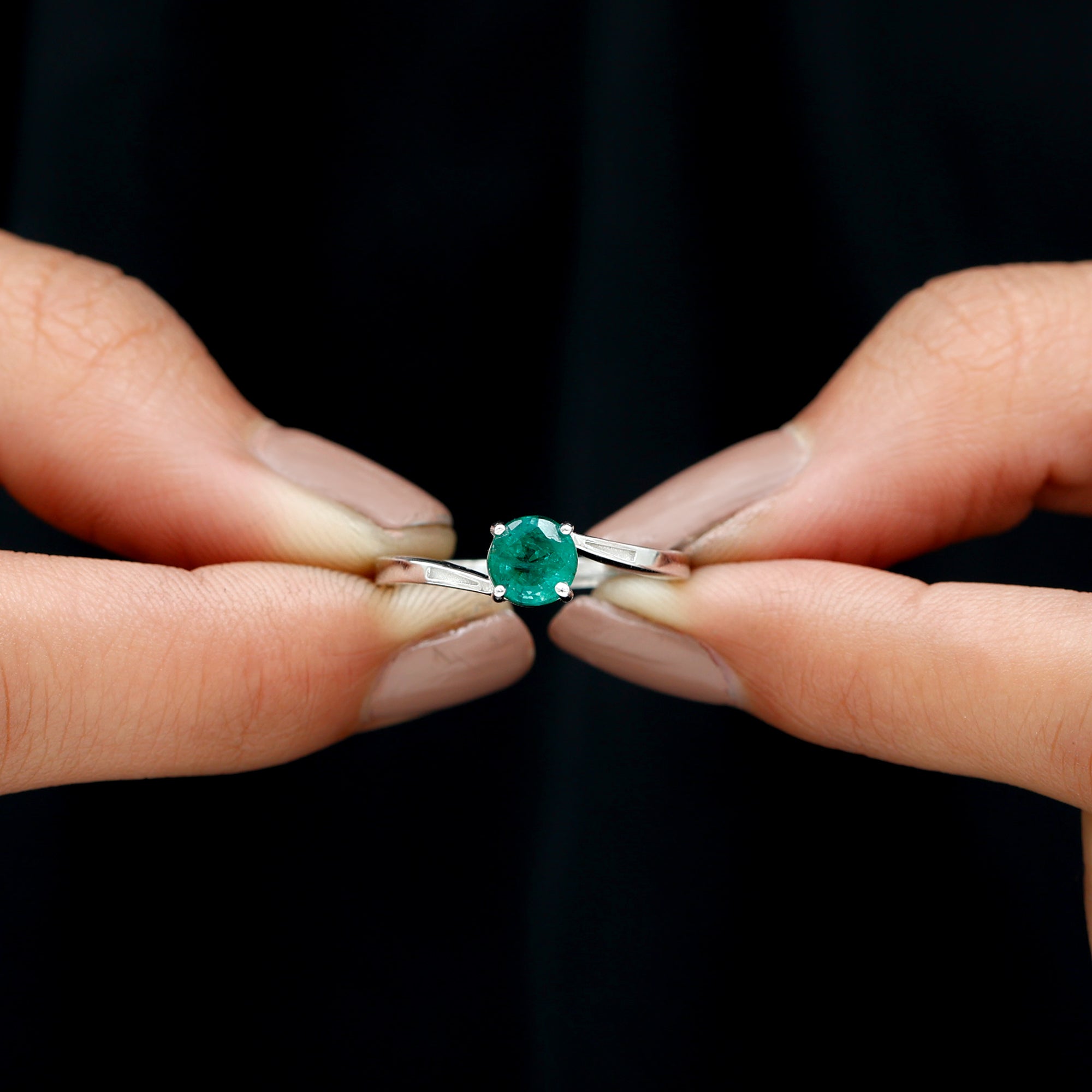 Round Natural Emerald Solitaire Bypass Ring Emerald - ( AAA ) - Quality - Rosec Jewels