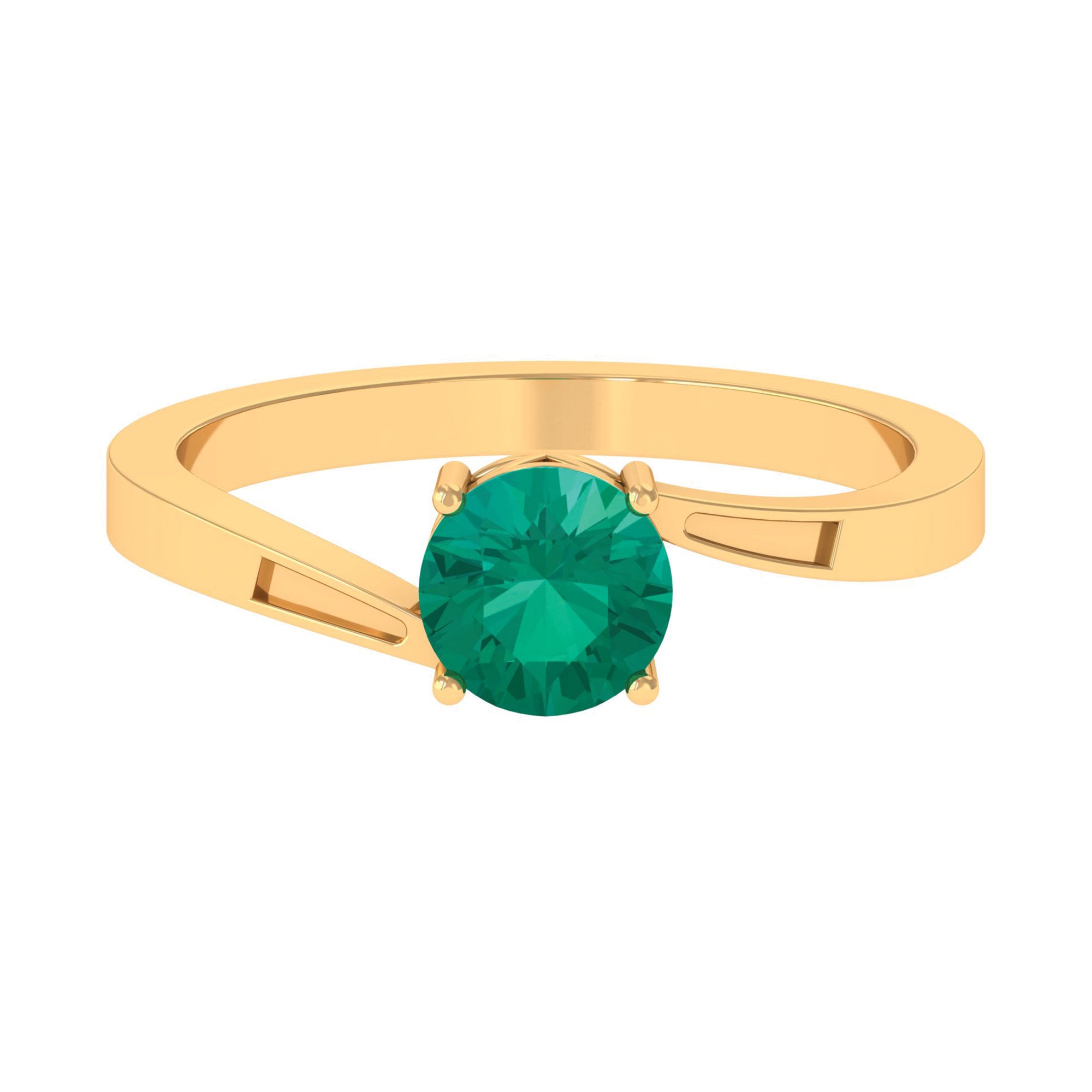 Round Natural Emerald Solitaire Bypass Ring Emerald - ( AAA ) - Quality - Rosec Jewels