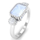 Moonstone East West Engagement Ring with Diamond in Beaded Bezel Setting Moonstone - ( AAA ) - Quality - Rosec Jewels