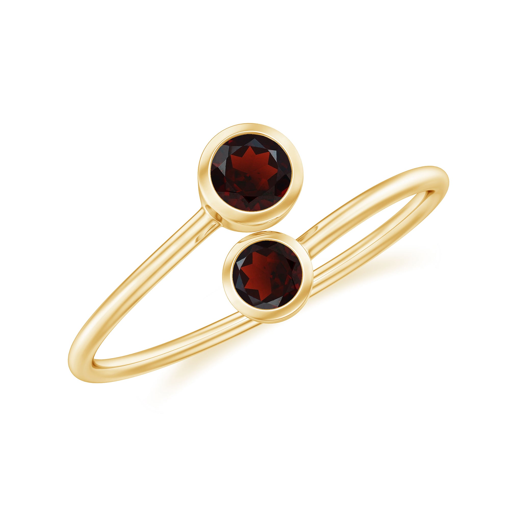 Round Garnet 2 Stone Bypass Promise Ring Garnet - ( AAA ) - Quality - Rosec Jewels