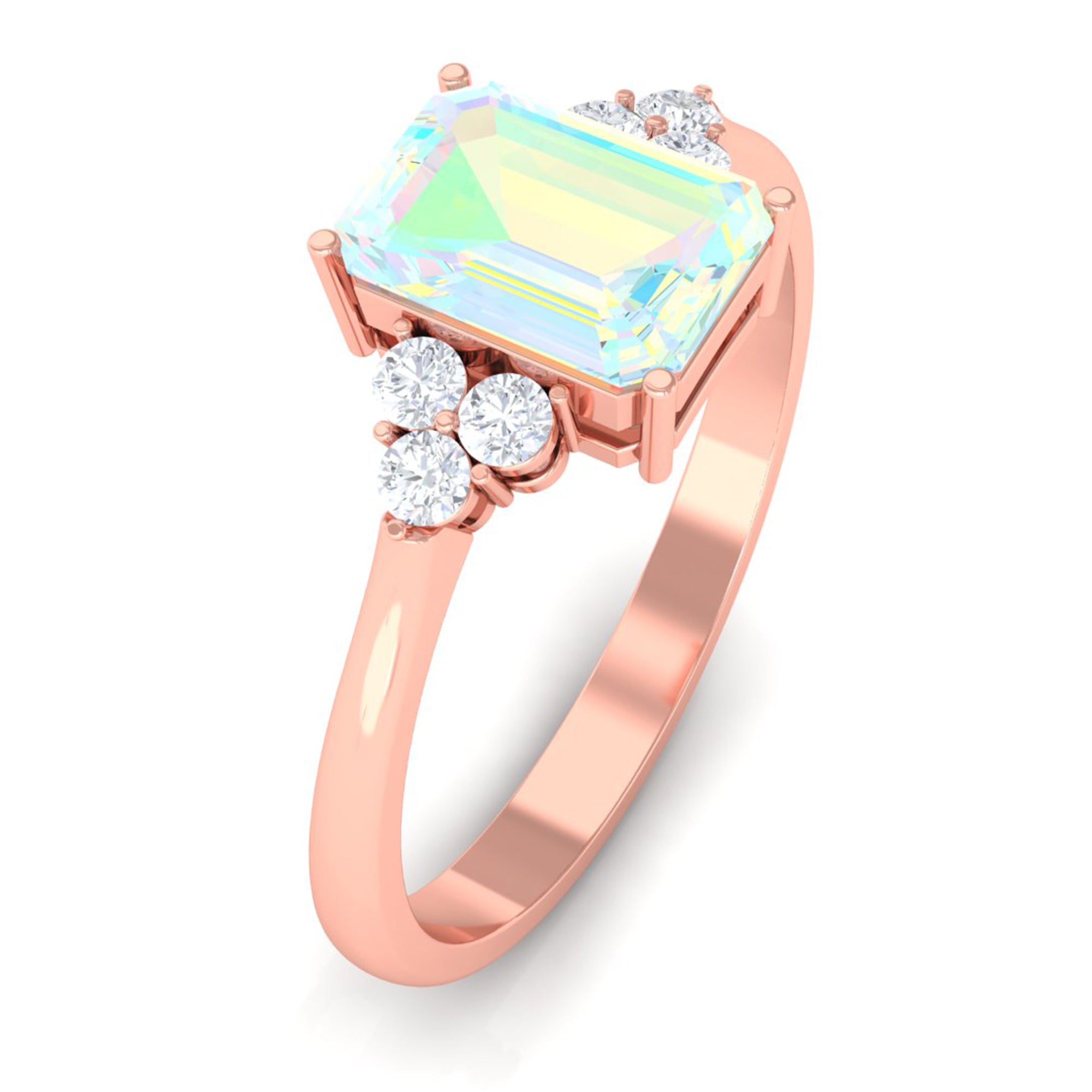 Octagon Cut Ethiopian Opal Engagement Ring with Diamond Trio Ethiopian Opal - ( AAA ) - Quality - Rosec Jewels