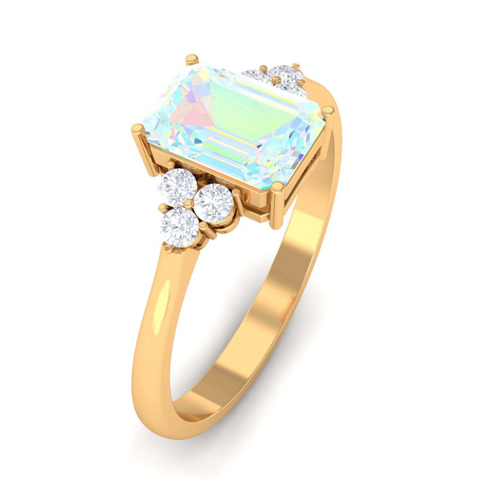 Octagon Cut Ethiopian Opal Engagement Ring with Diamond Trio Ethiopian Opal - ( AAA ) - Quality - Rosec Jewels