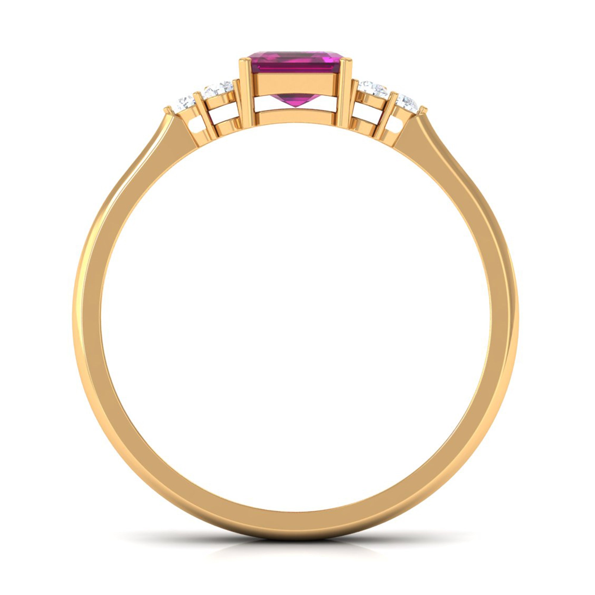 Emerald Cut Rhodolite Solitaire Engagement Ring with Diamond Trio Rhodolite - ( AAA ) - Quality - Rosec Jewels