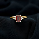 2.5 CT Emerald Cut Garnet Solitaire Engagement Ring with Diamond Trio Garnet - ( AAA ) - Quality - Rosec Jewels