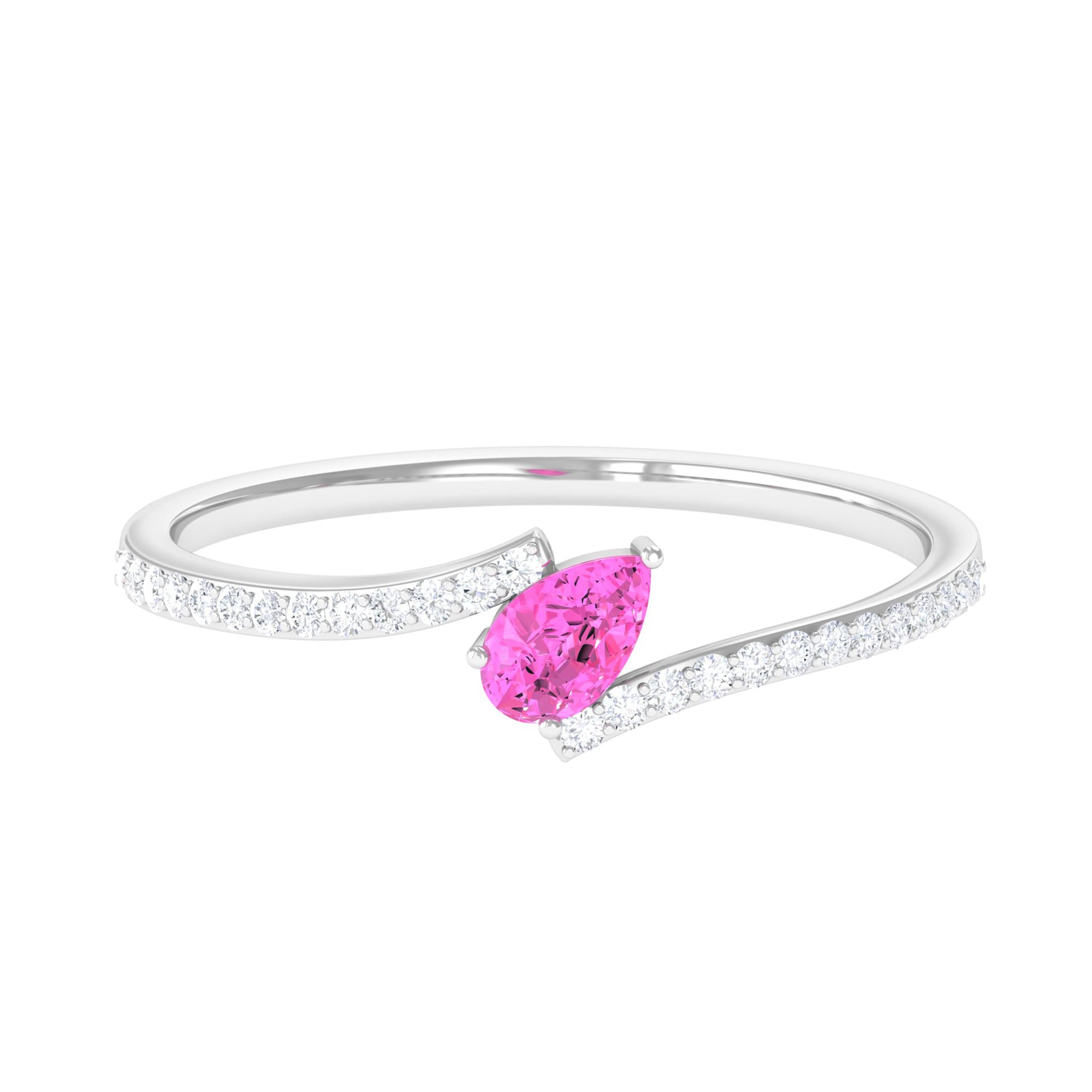 Tilted Pear Shape Pink Sapphire and Diamond Bypass Promise Ring Pink Sapphire - ( AAA ) - Quality - Rosec Jewels