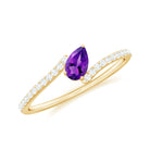 Tilted Pear Shape Solitaire Amethyst Bypass Promise Ring with Diamond Amethyst - ( AAA ) - Quality - Rosec Jewels