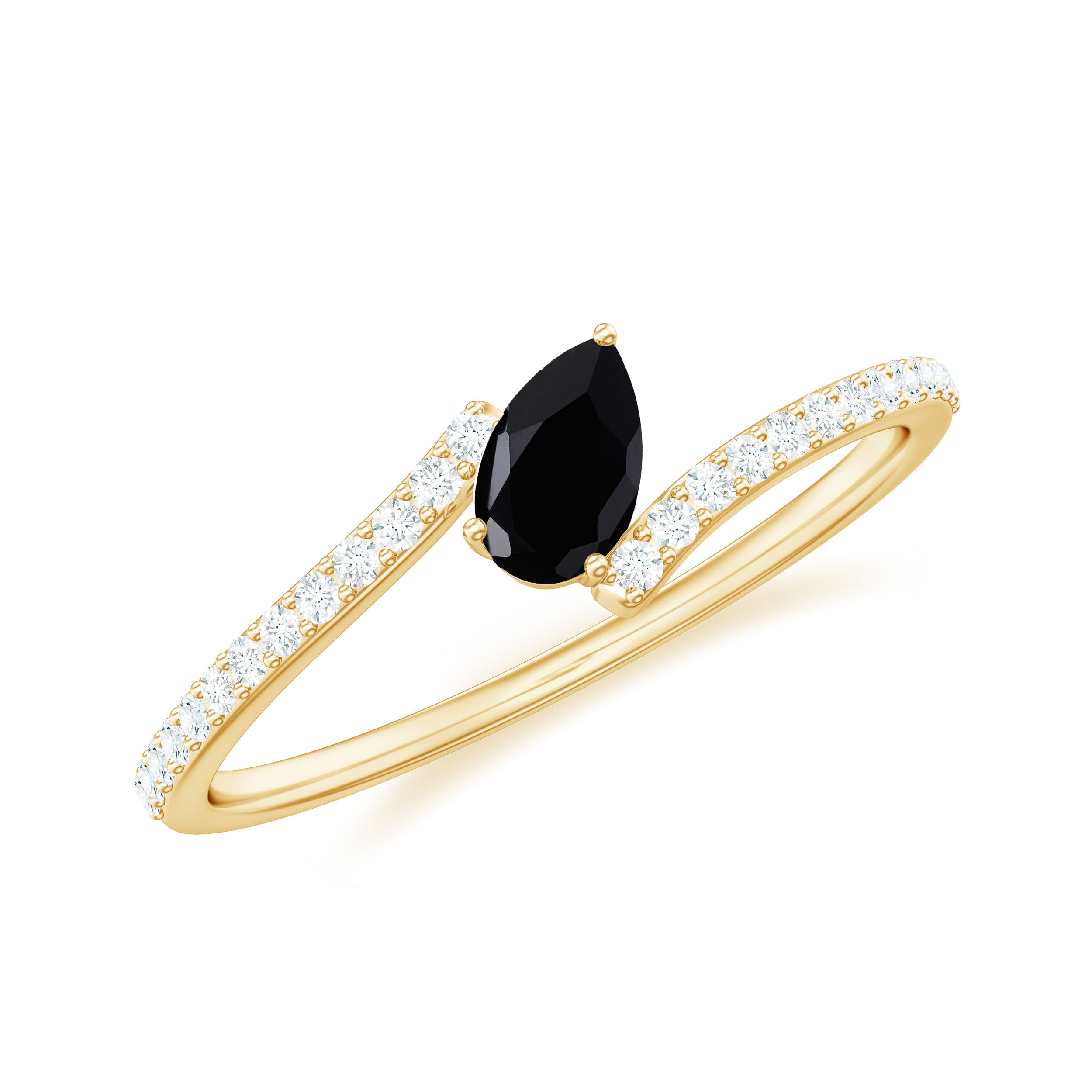 Tilted Pear Shape Black Onyx and Diamond Bypass Promise Ring Black Onyx - ( AAA ) - Quality - Rosec Jewels