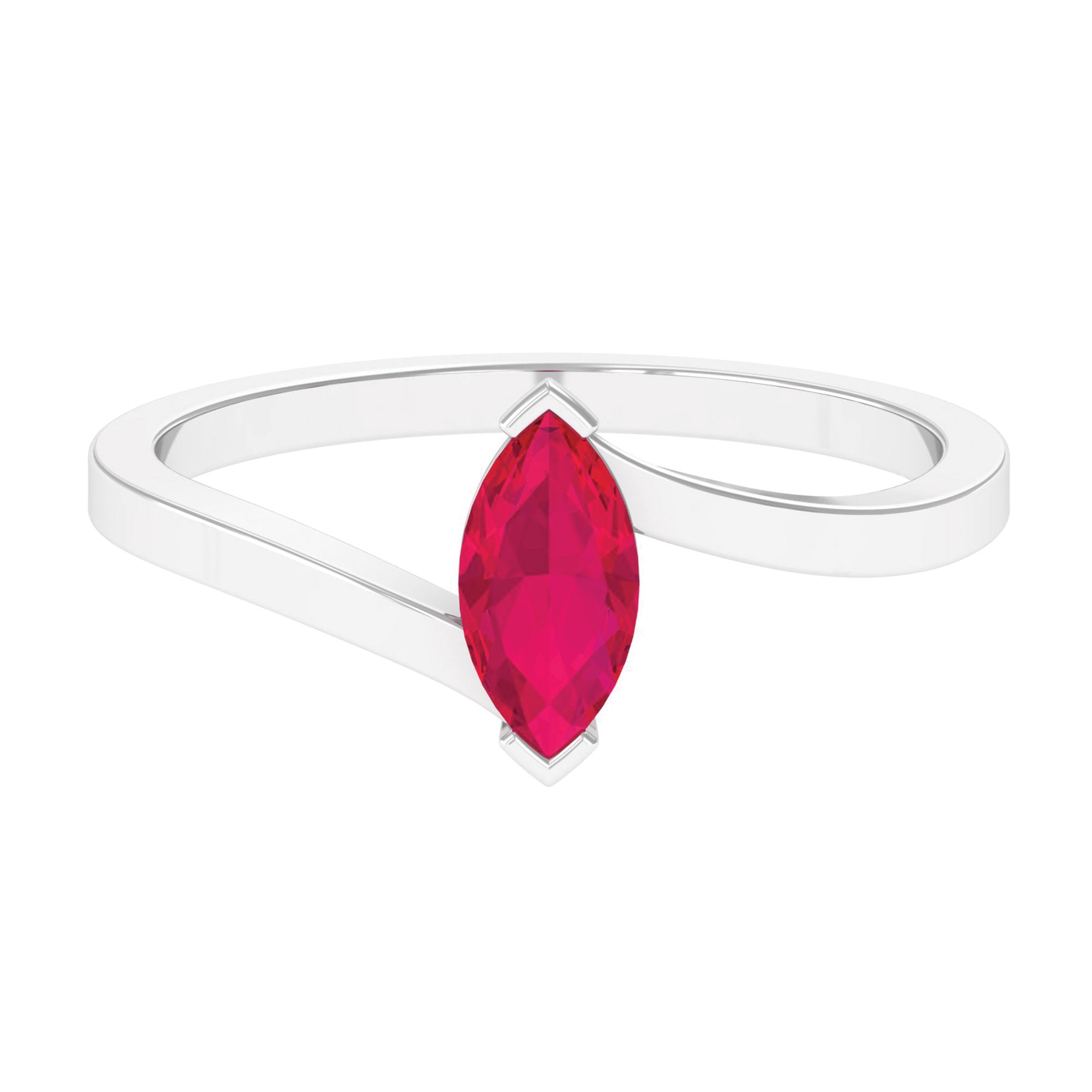 Marquise Cut Ruby Solitaire Ring in Bypass Shank Ruby - ( AAA ) - Quality - Rosec Jewels