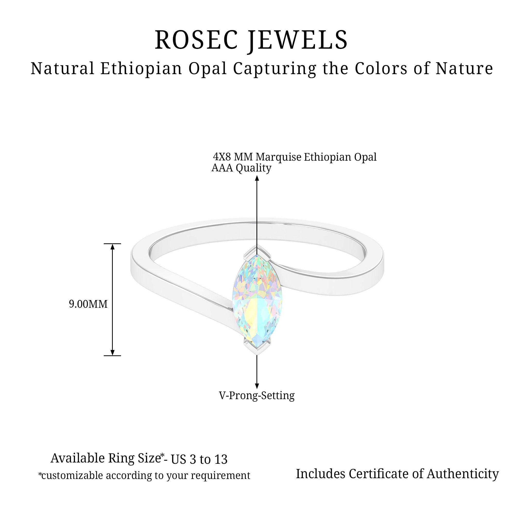 Marquise Cut Ethiopian Opal Solitaire Bypass Ring in Gold Ethiopian Opal - ( AAA ) - Quality - Rosec Jewels