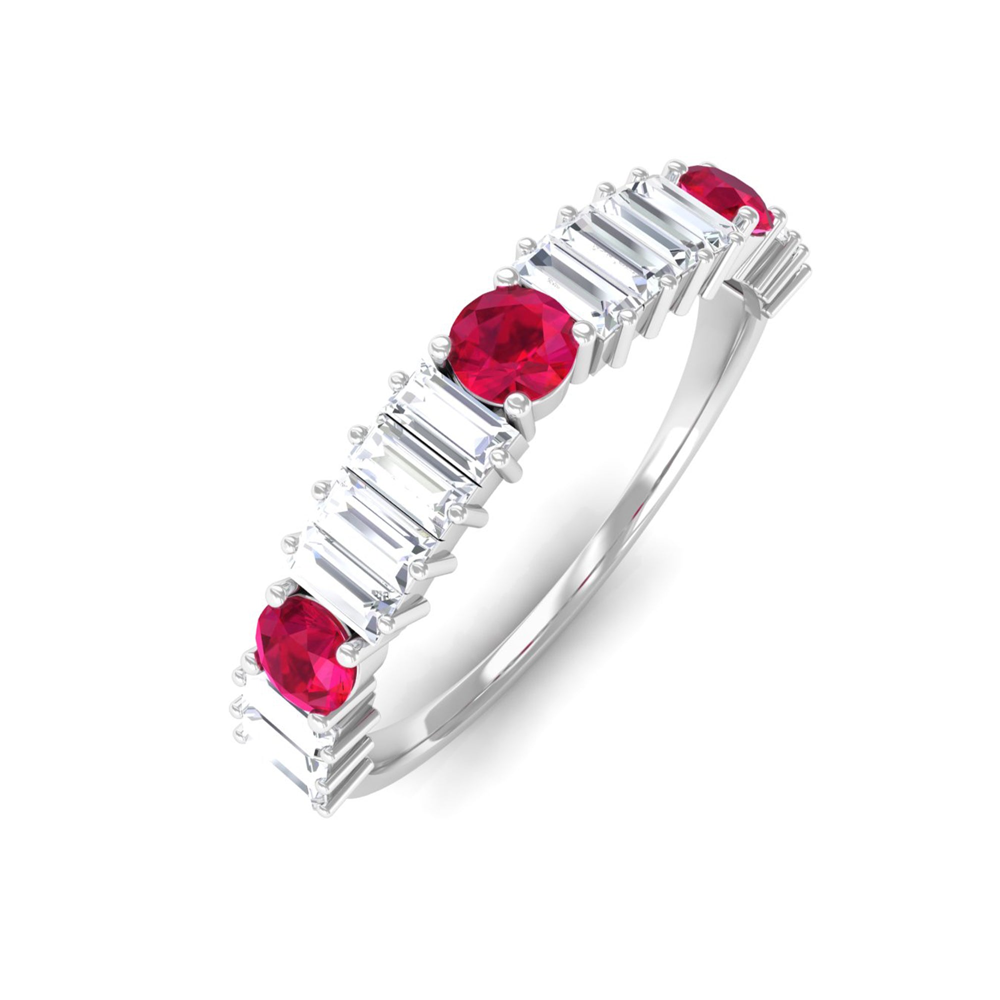 Ruby and Diamond Contemporary Half Eternity Ring Ruby - ( AAA ) - Quality - Rosec Jewels