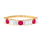 Ruby and Diamond Contemporary Half Eternity Ring Ruby - ( AAA ) - Quality - Rosec Jewels