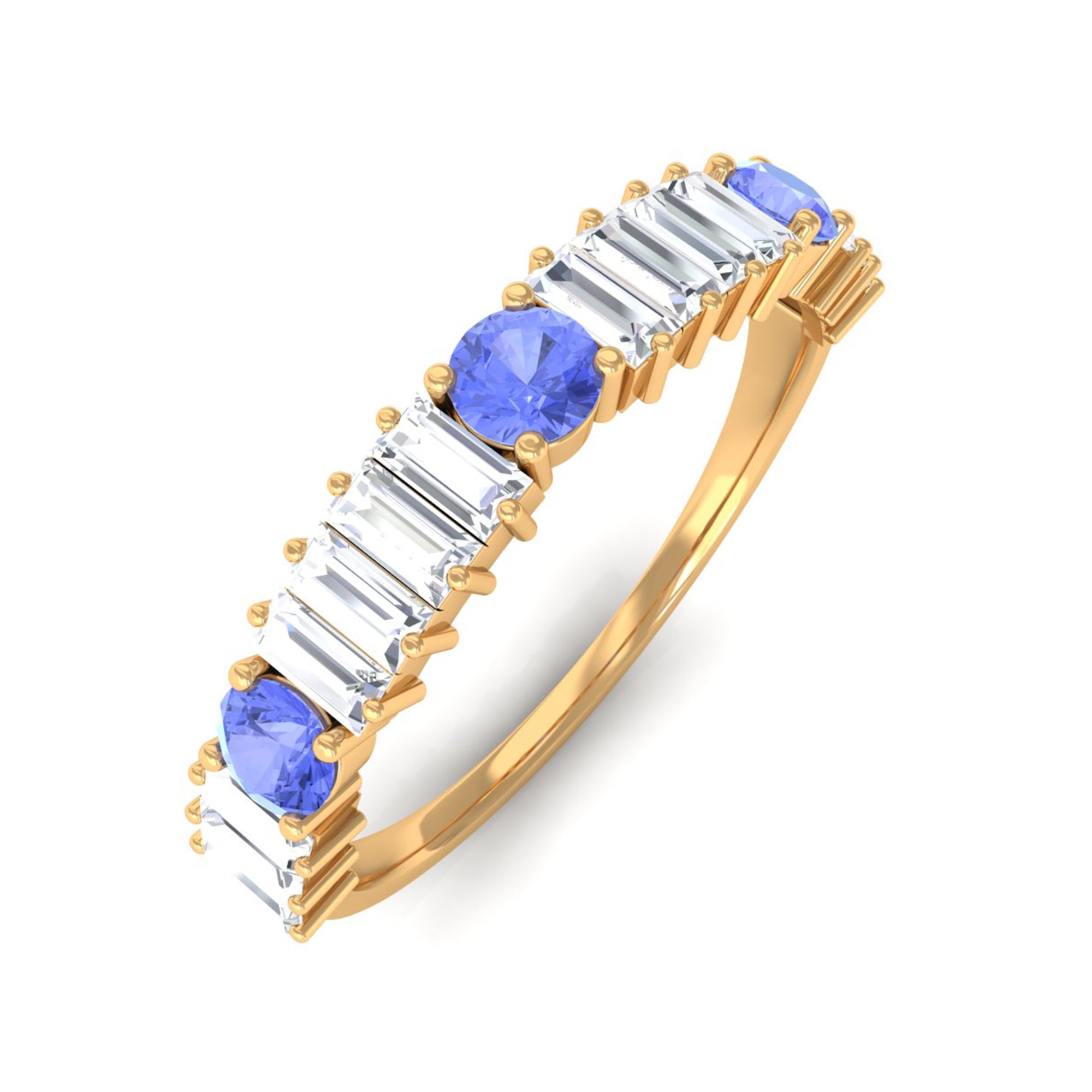 Classic Tanzanite and Diamond Half Eternity Band Ring Tanzanite - ( AAA ) - Quality - Rosec Jewels