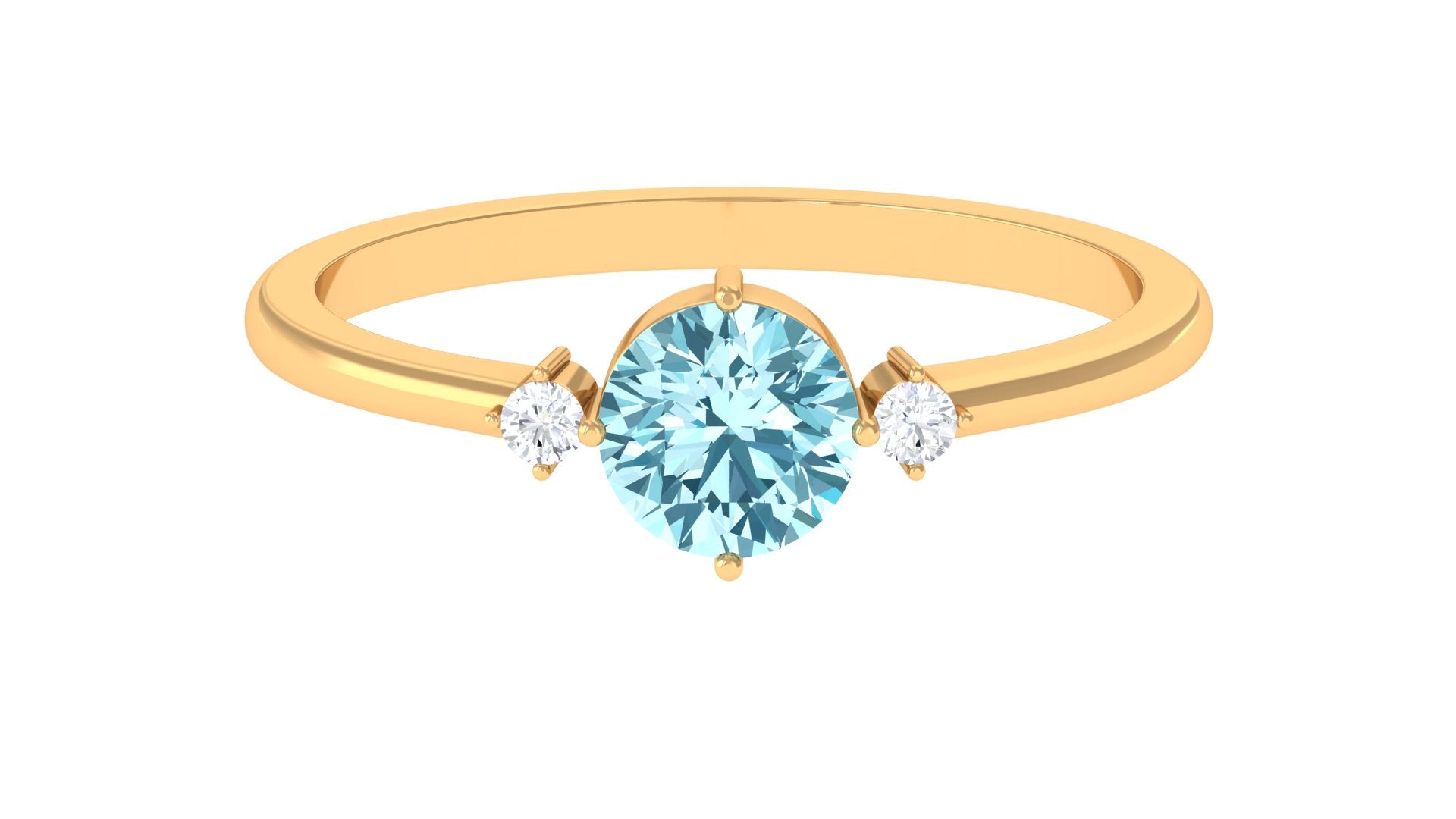 Round Aquamarine Solitaire Promise Ring with Diamond Aquamarine - ( AAA ) - Quality - Rosec Jewels