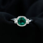 Cushion Cut Lab Grown Emerald Cocktail Engagement Ring with Diamond Lab Created Emerald - ( AAAA ) - Quality - Rosec Jewels