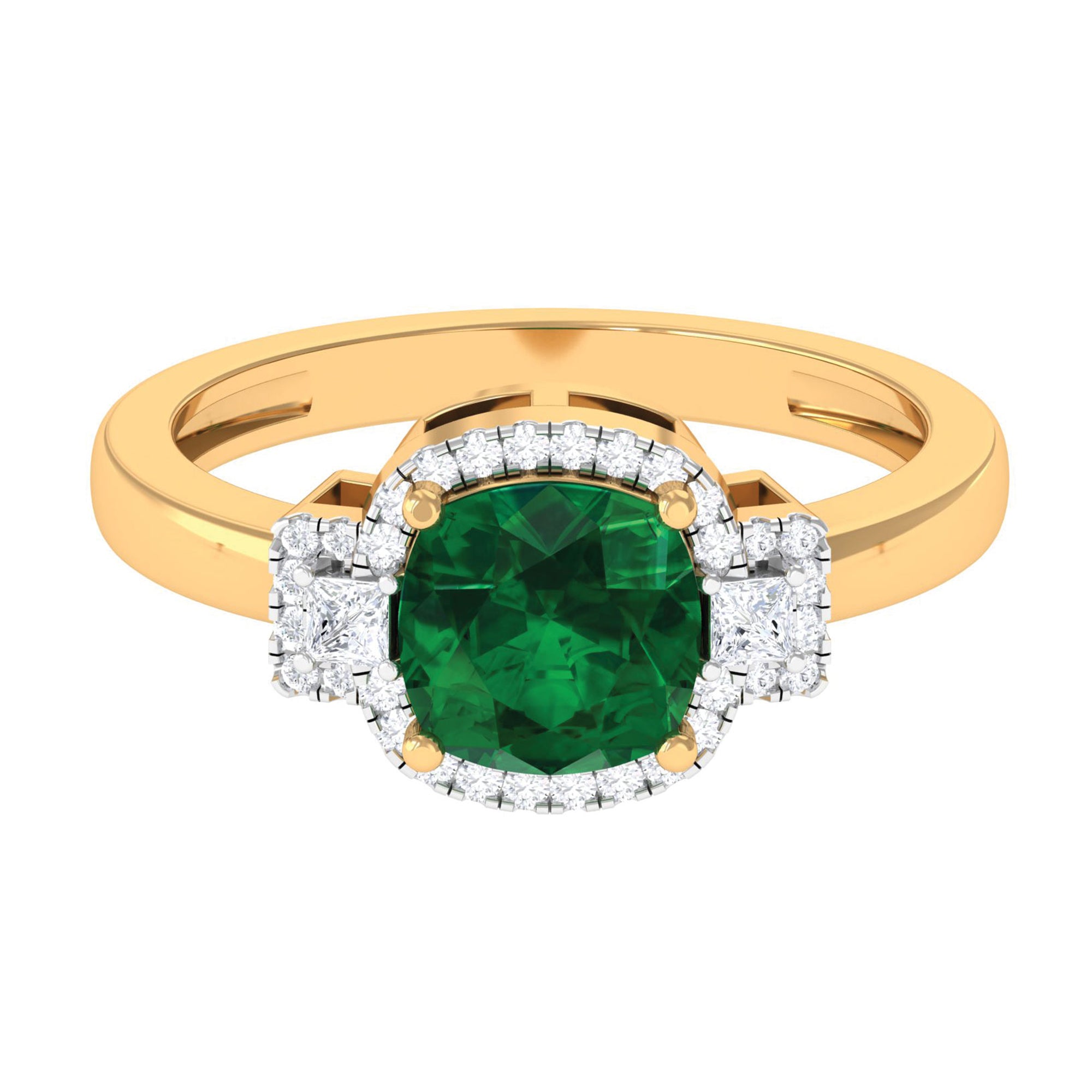 Cushion Cut Lab Grown Emerald Cocktail Engagement Ring with Diamond Lab Created Emerald - ( AAAA ) - Quality - Rosec Jewels