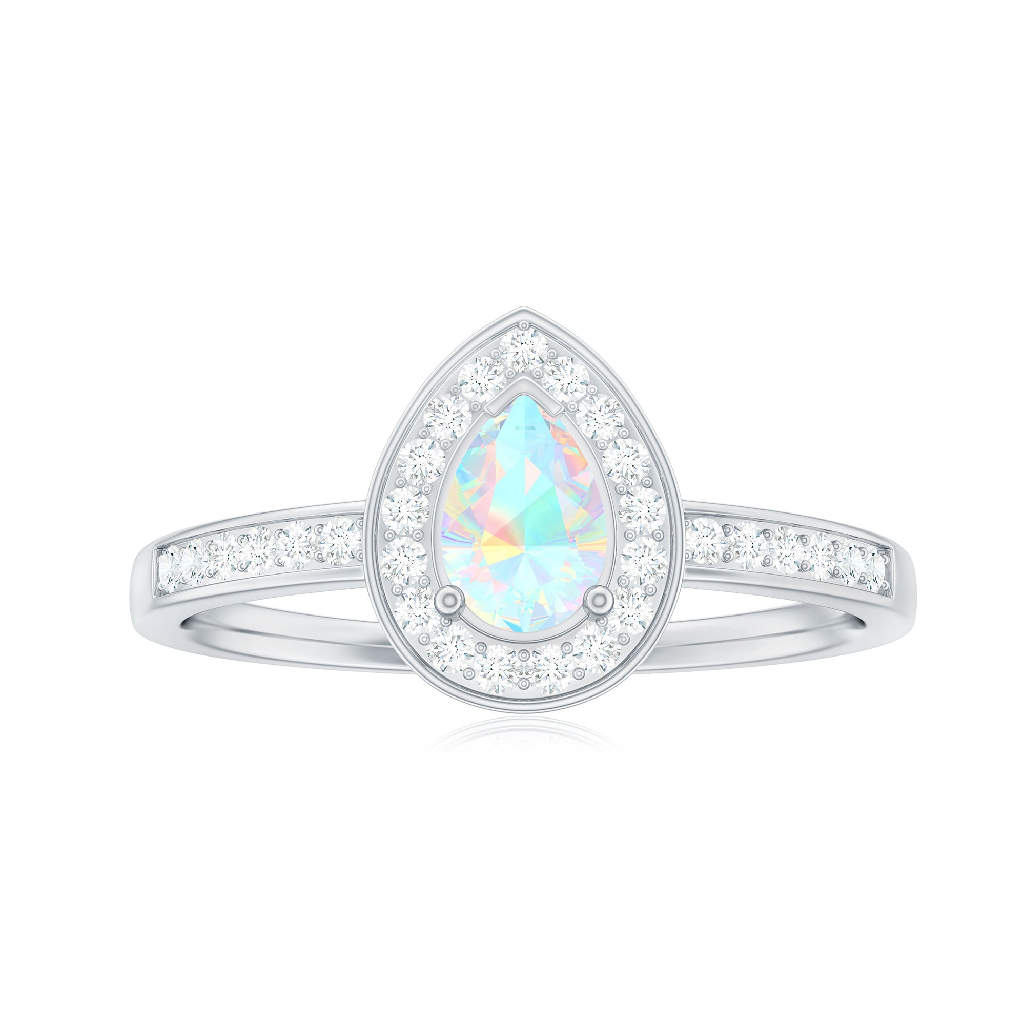 Pear Shaped Ethiopian Opal and Diamond Halo Engagement Ring Ethiopian Opal - ( AAA ) - Quality - Rosec Jewels