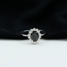 1.5 CT Princess Diana Inspired Oval Black Onyx Engagement Ring Diamond Halo Black Onyx - ( AAA ) - Quality - Rosec Jewels