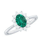 Princess Diana Inspired Created Emerald Engagement Ring with Diamond Lab Created Emerald - ( AAAA ) - Quality - Rosec Jewels