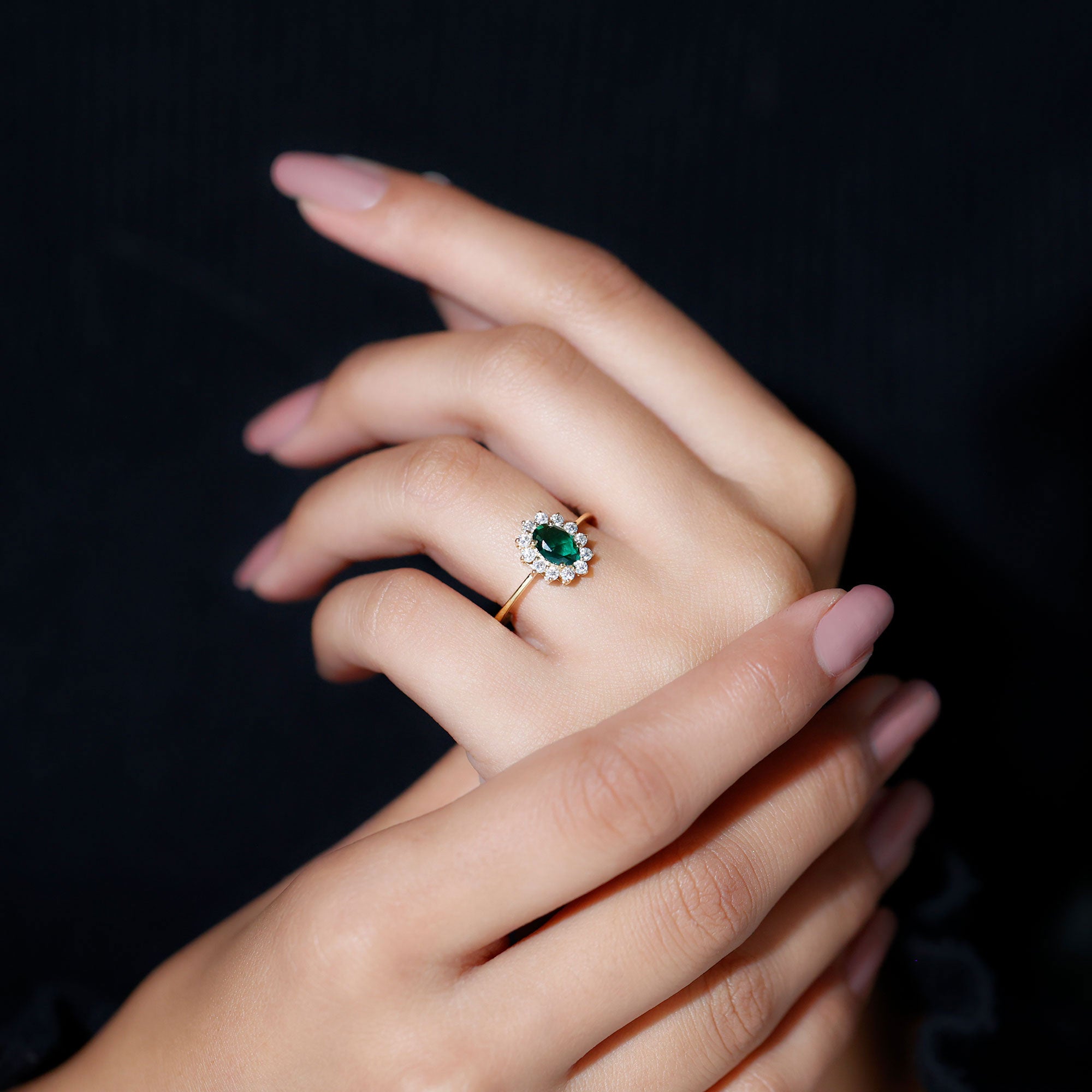 Princess Diana Inspired Created Emerald Engagement Ring with Diamond Lab Created Emerald - ( AAAA ) - Quality - Rosec Jewels