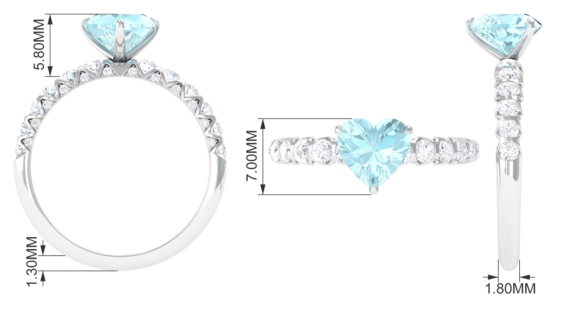 Claw Set Heart Sky Blue Topaz and Diamond Engagement Ring Sky Blue Topaz - ( AAA ) - Quality - Rosec Jewels