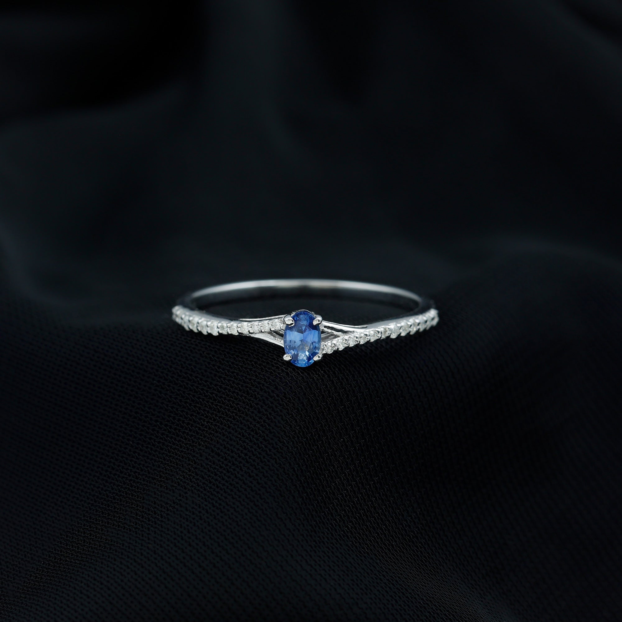 1/2 CT Simple Solitaire Blue Sapphire Engagement Ring with Diamond Blue Sapphire - ( AAA ) - Quality - Rosec Jewels