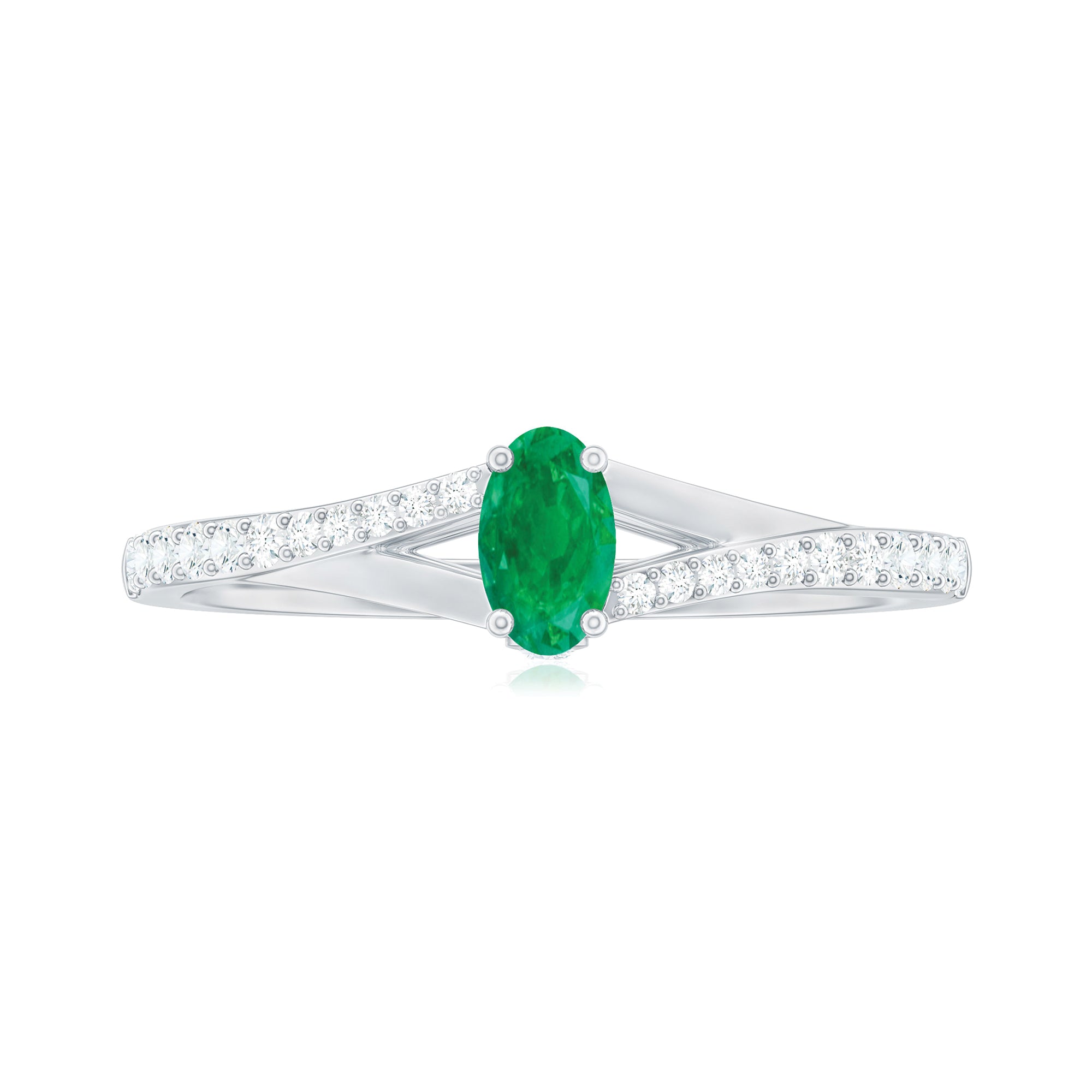 Minimal Split Shank Oval Emerald Engagement Ring with Diamond Emerald - ( AAA ) - Quality - Rosec Jewels