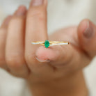 Oval Lab Grown Emerald Promise Ring with Diamond Split Shank Lab Created Emerald - ( AAAA ) - Quality - Rosec Jewels