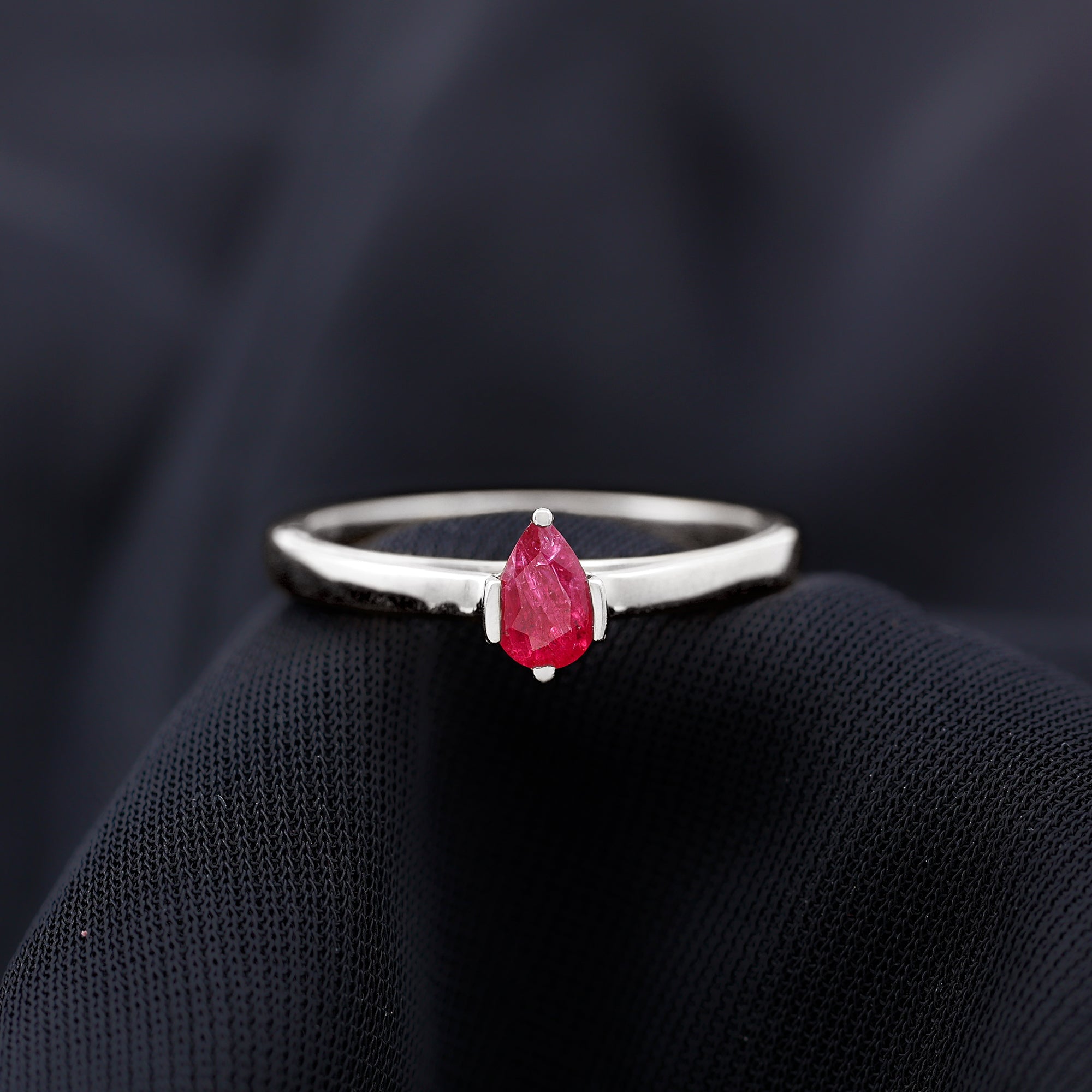 Simple Pear Cut Ruby Solitaire Promise Ring Ruby - ( AAA ) - Quality - Rosec Jewels