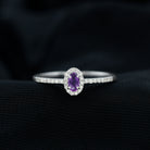 1/2 CT Oval Cut Amethyst Classic Engagement Ring with Diamond Halo Amethyst - ( AAA ) - Quality - Rosec Jewels