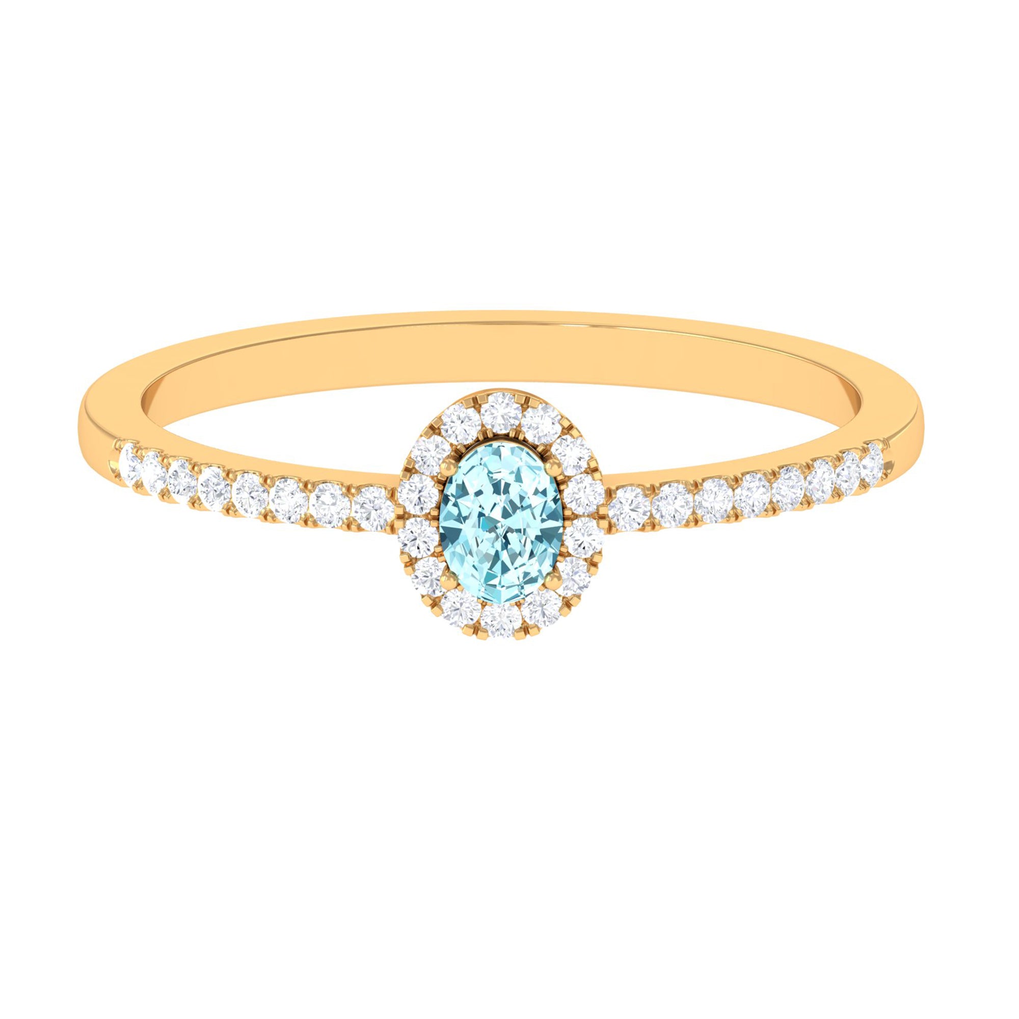 Oval Cut Aquamarine Diamond Halo Ring Aquamarine - ( AAA ) - Quality - Rosec Jewels