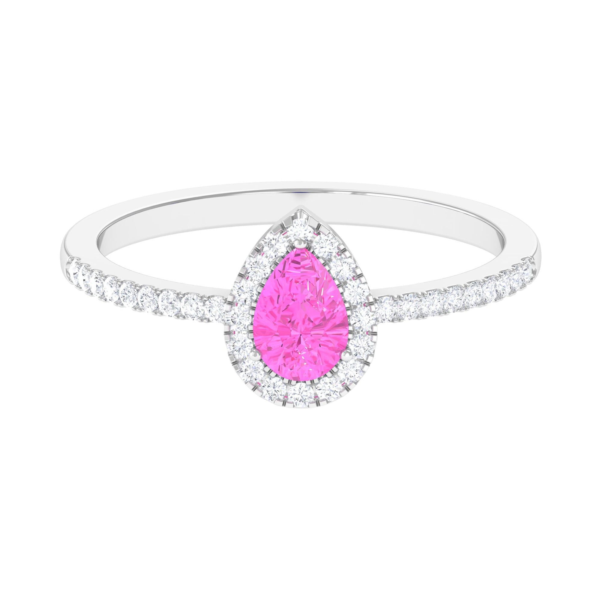 Minimal Pink Sapphire Engagement Ring with Diamond Accent Pink Sapphire - ( AAA ) - Quality - Rosec Jewels