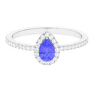 Pear Shape Tanzanite and Diamond Halo Ring Tanzanite - ( AAA ) - Quality - Rosec Jewels