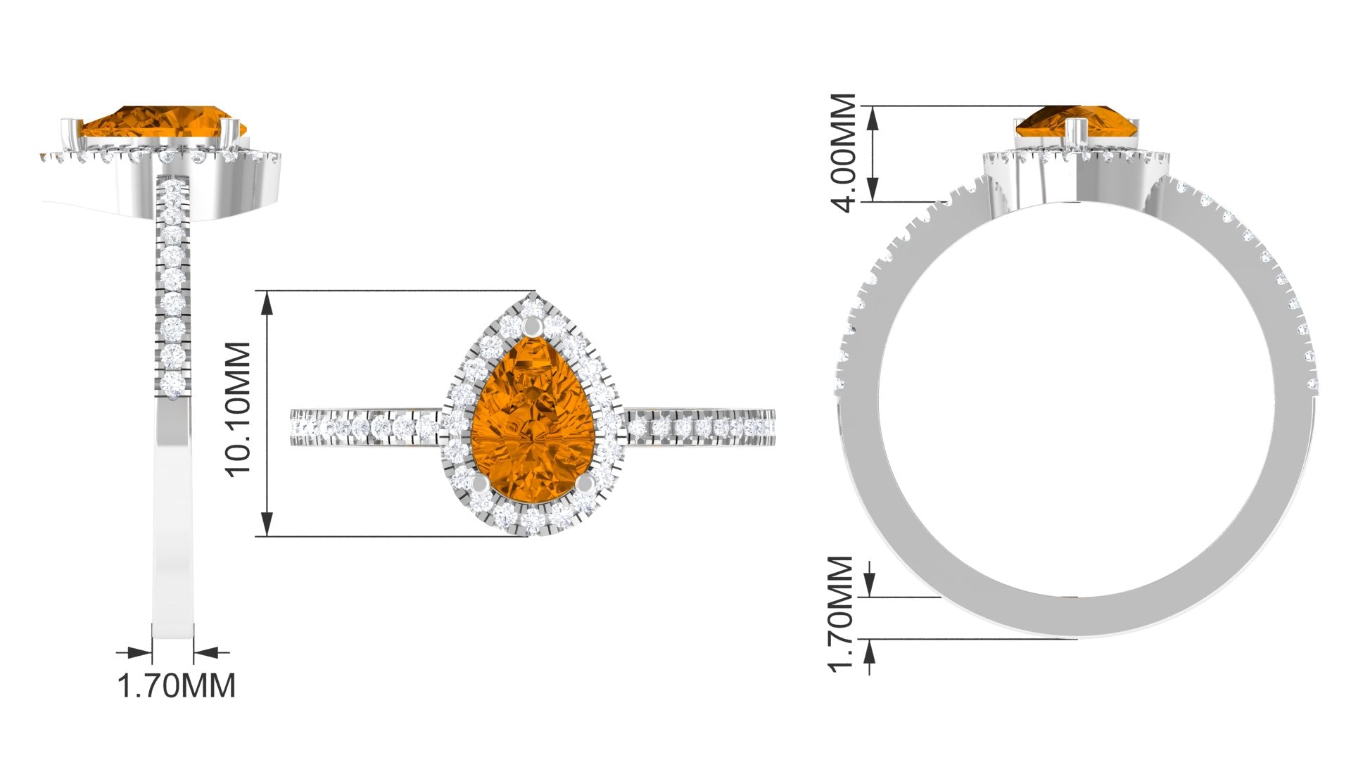 1 CT Natural Citrine Teardrop Halo Engagement Ring with Diamond Citrine - ( AAA ) - Quality - Rosec Jewels