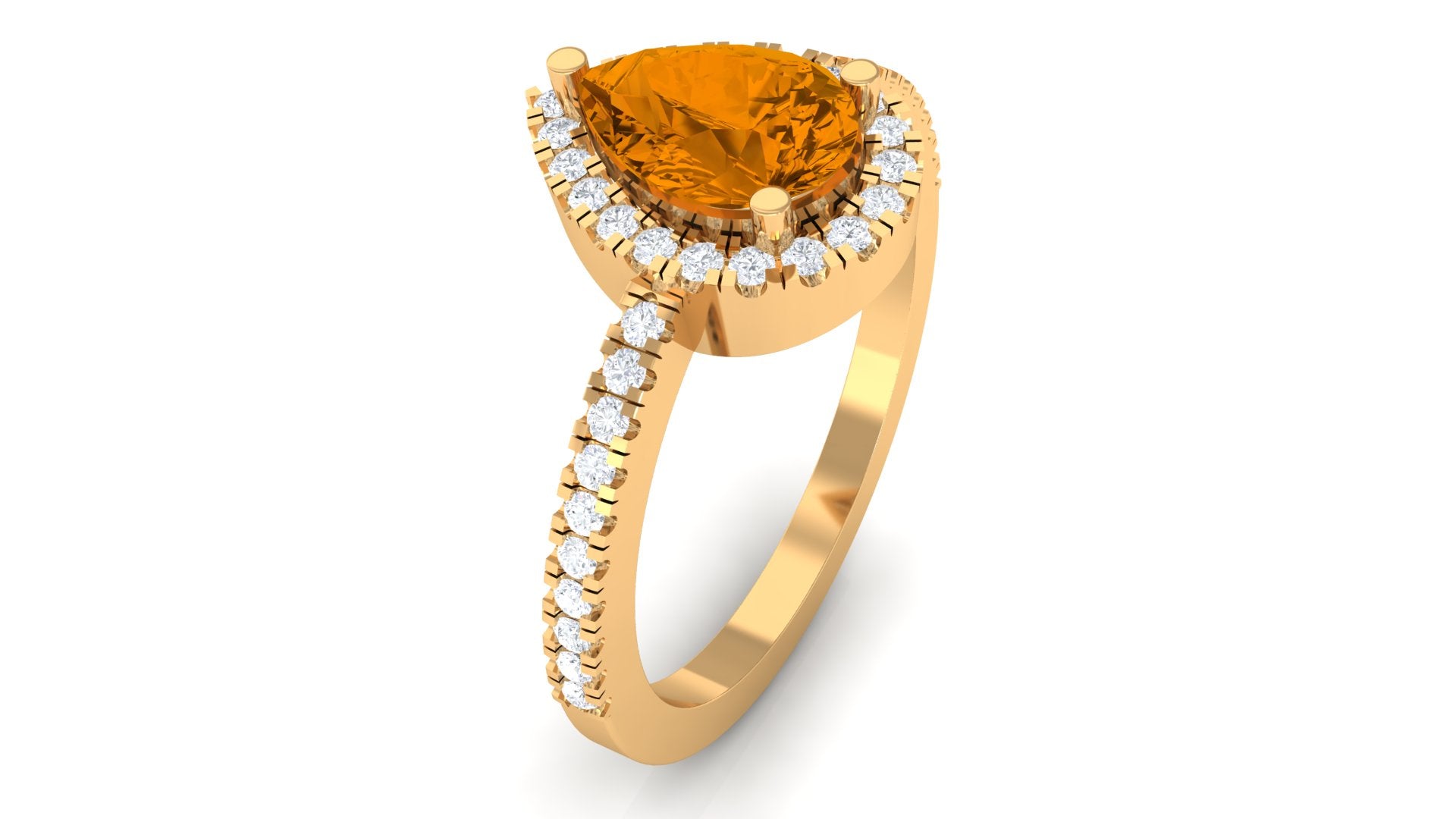 1 CT Natural Citrine Teardrop Halo Engagement Ring with Diamond Citrine - ( AAA ) - Quality - Rosec Jewels