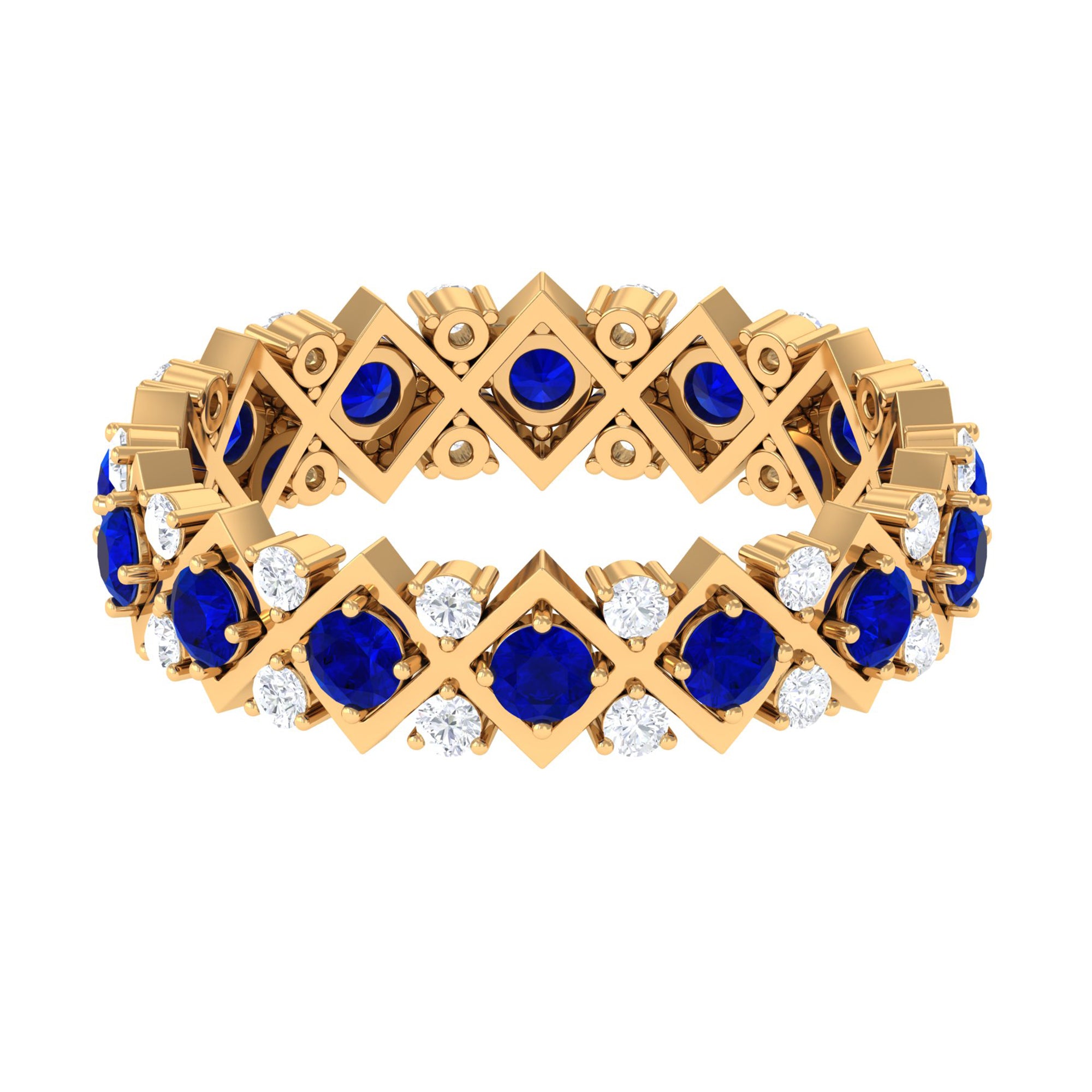 Created Blue Sapphire and Diamond Full Eternity Band Ring Lab Created Blue Sapphire - ( AAAA ) - Quality - Rosec Jewels