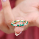 Lab Grown Emerald and Diamond Designer Full Eternity Ring Lab Created Emerald - ( AAAA ) - Quality - Rosec Jewels