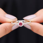 Minimal Ruby Promise Ring with Diamond Halo Ruby - ( AAA ) - Quality - Rosec Jewels