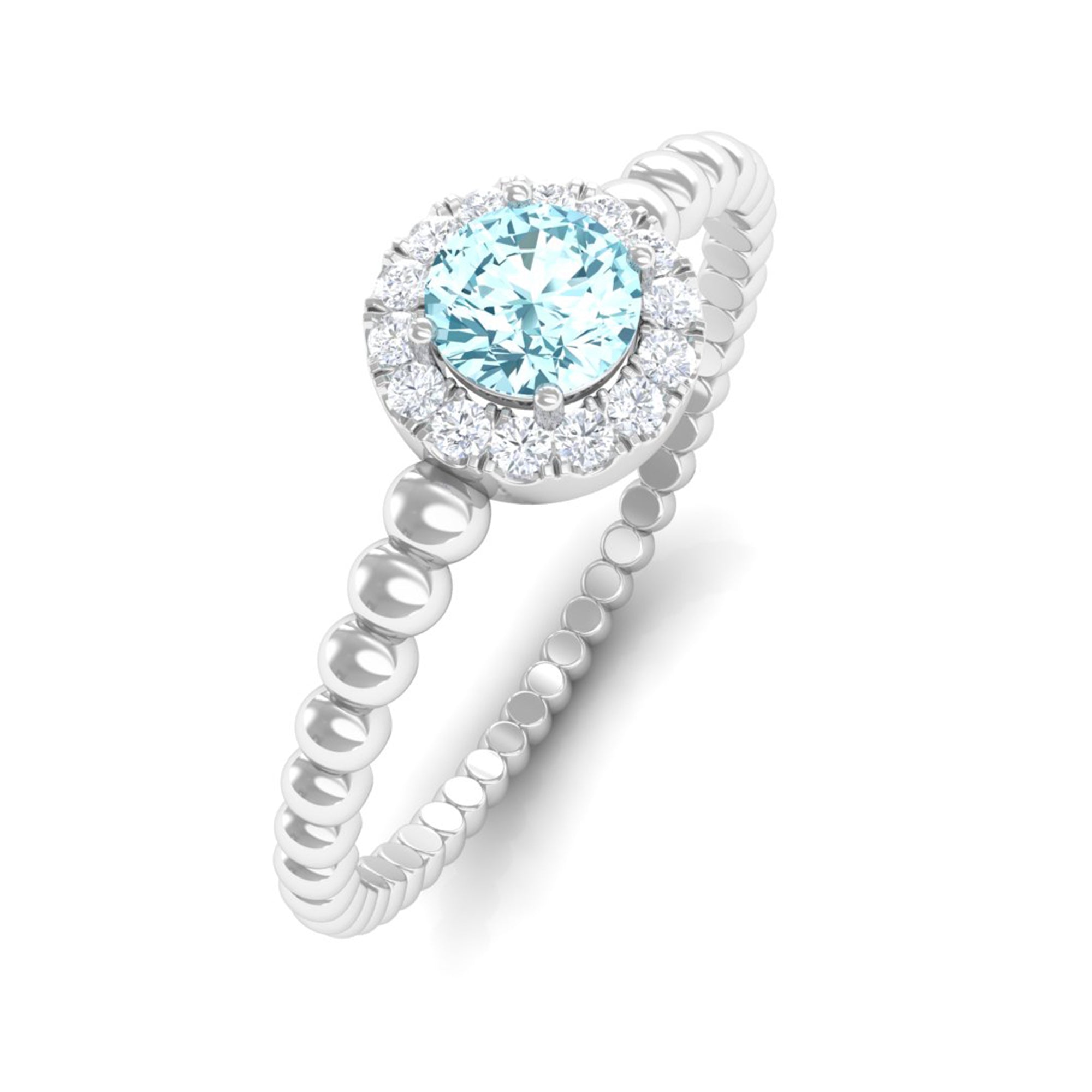 Aquamarine and Diamond Halo Engagement Ring Aquamarine - ( AAA ) - Quality - Rosec Jewels