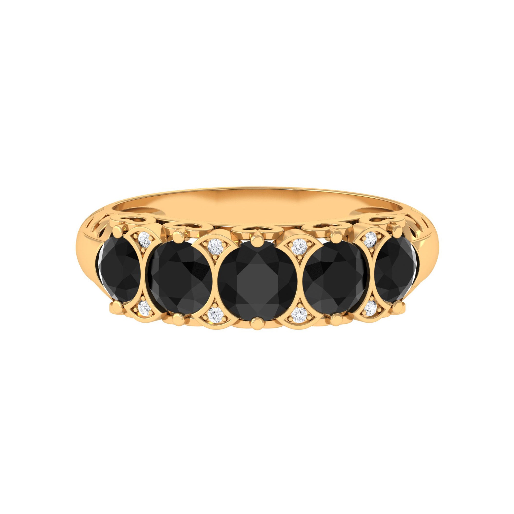 1.5 CT Natural Black Onyx and Diamond Antique Anniversary Ring Black Onyx - ( AAA ) - Quality - Rosec Jewels