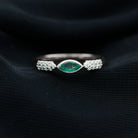 Marquise Cut Real Emerald East West Promise Ring with Diamond Emerald - ( AAA ) - Quality - Rosec Jewels